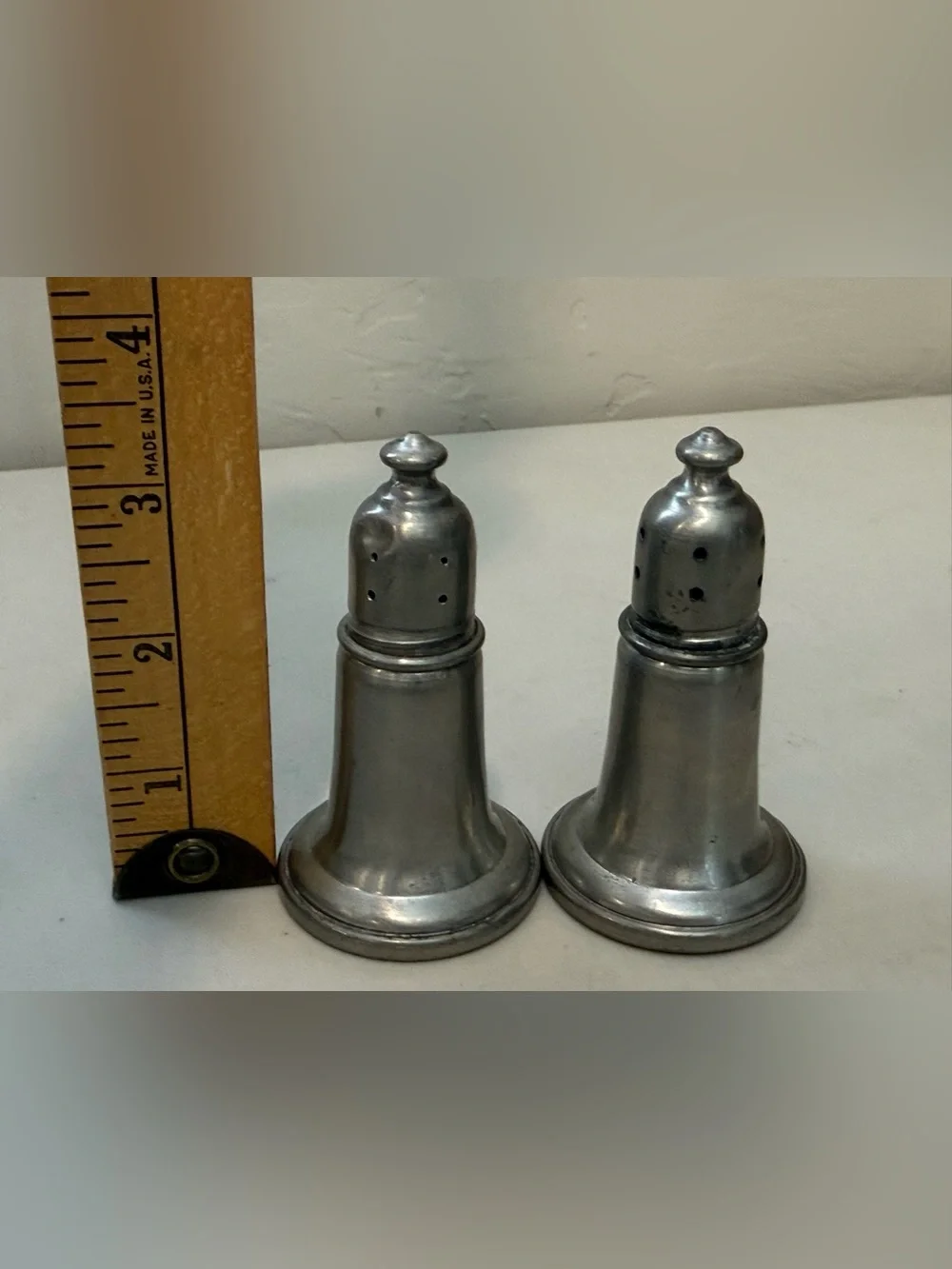 Vintage Empire 744 Pewter Salt &‎ Pepper Shakers Weighted Glass Lined Screw Top